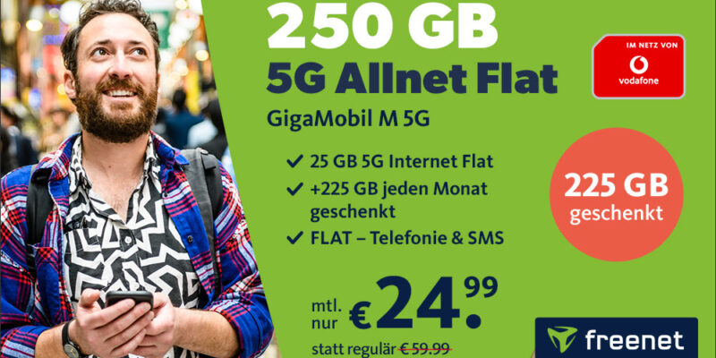 250 GB 5G im D-Netz für 24,99€ mtl.