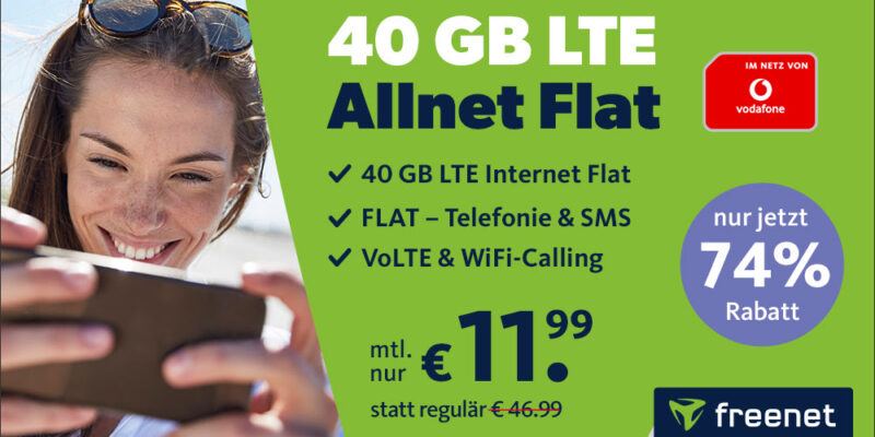 40 GB Allnet-Flat im Vodafone-Netz für 11,99 € im Monat